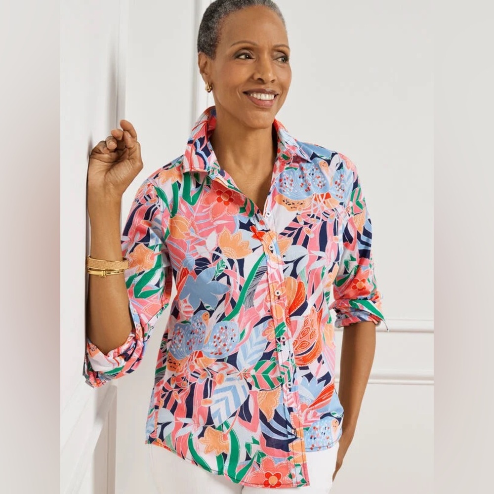 Talbots, Women’s Cotton Button front shirt, marvelous floral, size XS